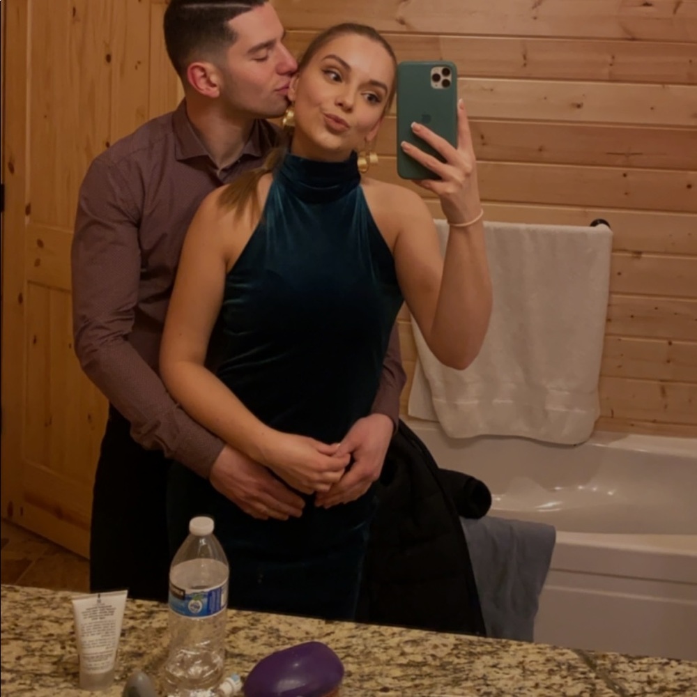 1 STATE Green Velvet Halter Dress